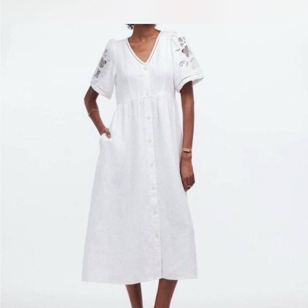 Madewell Cassie Button-Front Midi Dress in Linen size M